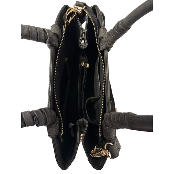 MoDA-NewYork Faux Leather Gray Handbag with Double Handles & Shoulder Strap - Picture 4 of 6